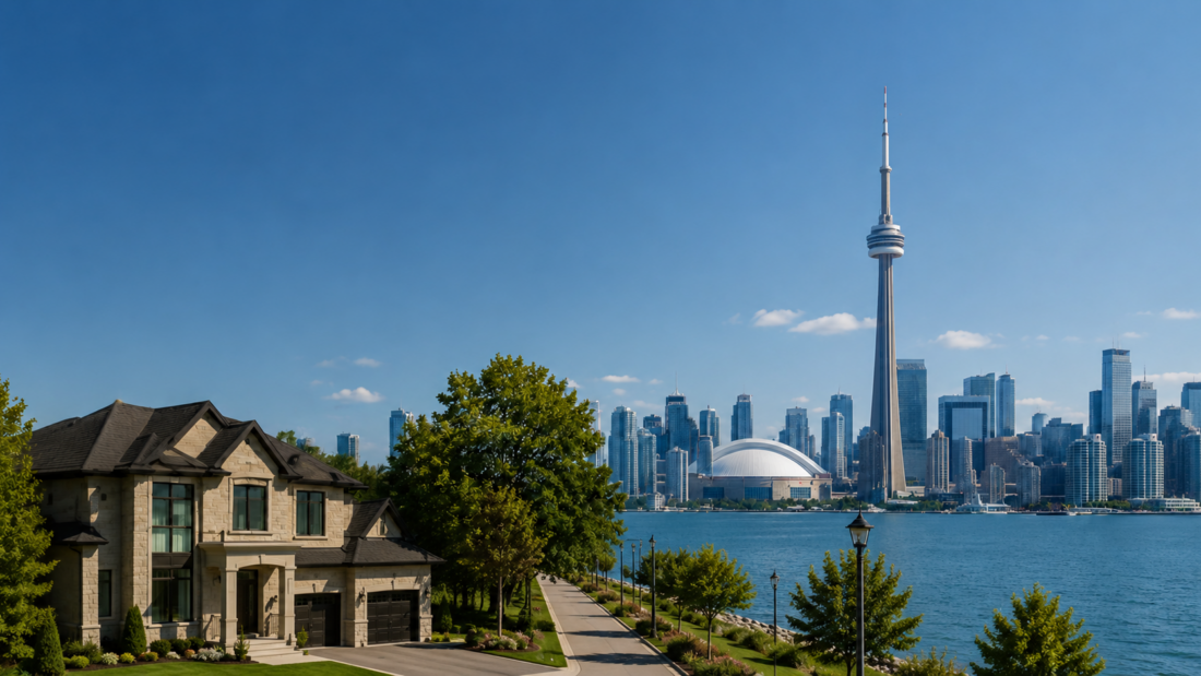 Buying a home near a GO Station in Ontario - GTA skyline and residential neighbourhood