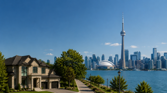 Buying a home near a GO Station in Ontario - GTA skyline and residential neighbourhood