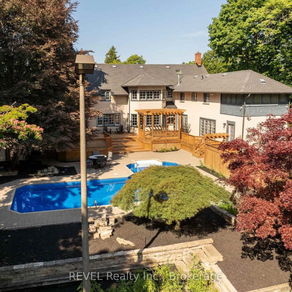 Backyard pool and patio photo of 166 Queen Street, Niagara Region property listing by Ken Peterkin