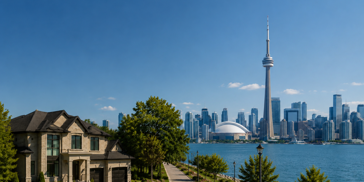 Buying a home near a GO Station in Ontario - GTA skyline and residential neighbourhood